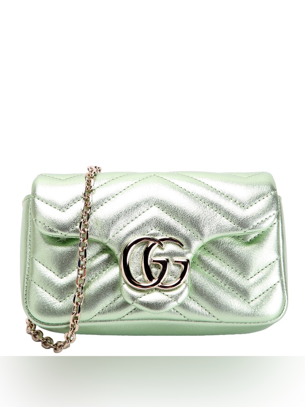 Gucci Metallic Mint Chevron Crossbody with Double G Hardware